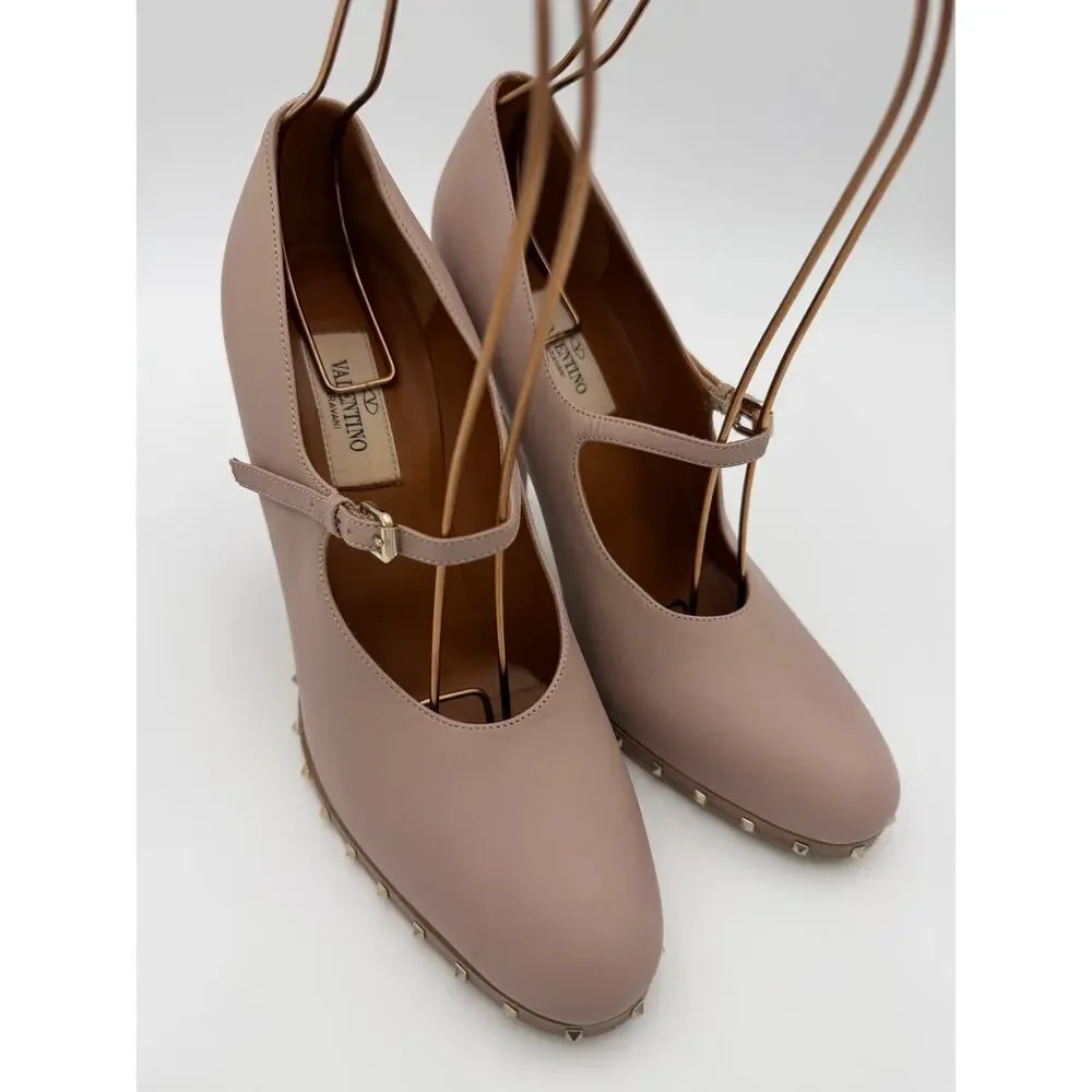 Valentino Soul Lovestud Rockstud Mary Janes Pumps Pink Leather Size 38 / 8